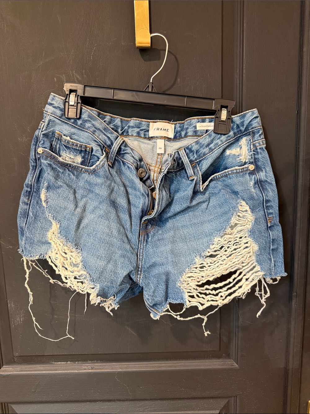 Frame Denim Distressed Light Blue Ripped Cutoff Shorts 29